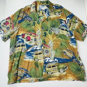 VTG DIAMOND HEAD SPORTSWEAR Aloha Hawaiian Shirt Large Woody Cars Palm Trees EUC